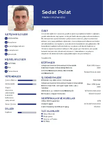 Maden Mühendisi Cv Örnekleri cv indir